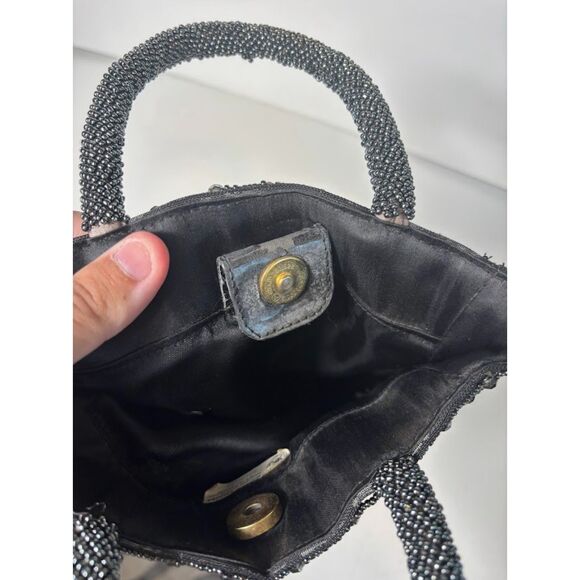 VTG Bloomingdales Beaded Bag Clutch Evening Event black Seed Bead Ibiza Dinner - Picture 7 of 9